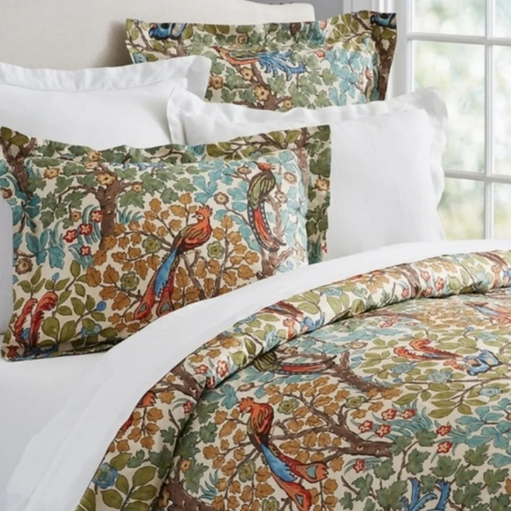 Pottery Barn Mayle Pillow Shams Birds Botanical Floral Set Of 2